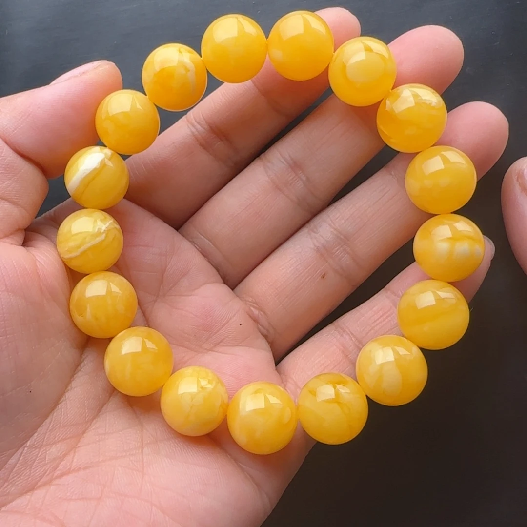 琥珀手链未镶嵌焦皮白花蜡12