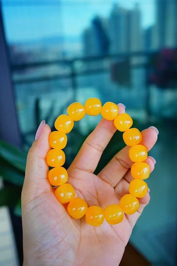 天然原矿精品焦皮红蜡同料浓蜡老型14-13mm蜜蜡手串