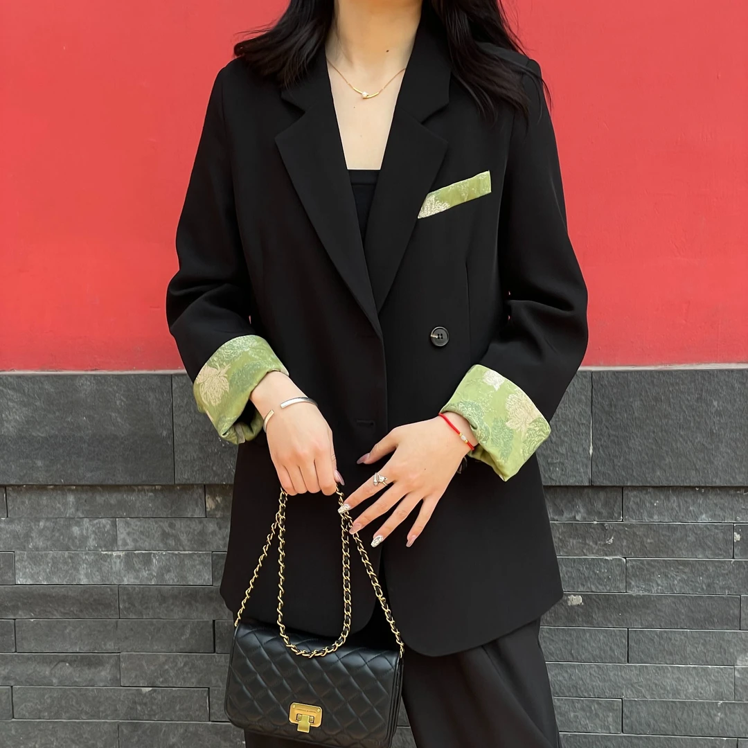 2025春装新款高阶新中式一字口袋国风印花西装外套TYAW347