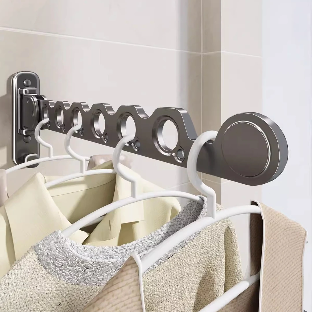 免打孔折叠晾衣架卫生间阳台壁挂式室内晾晒窗户隐形伸缩晾衣杆子