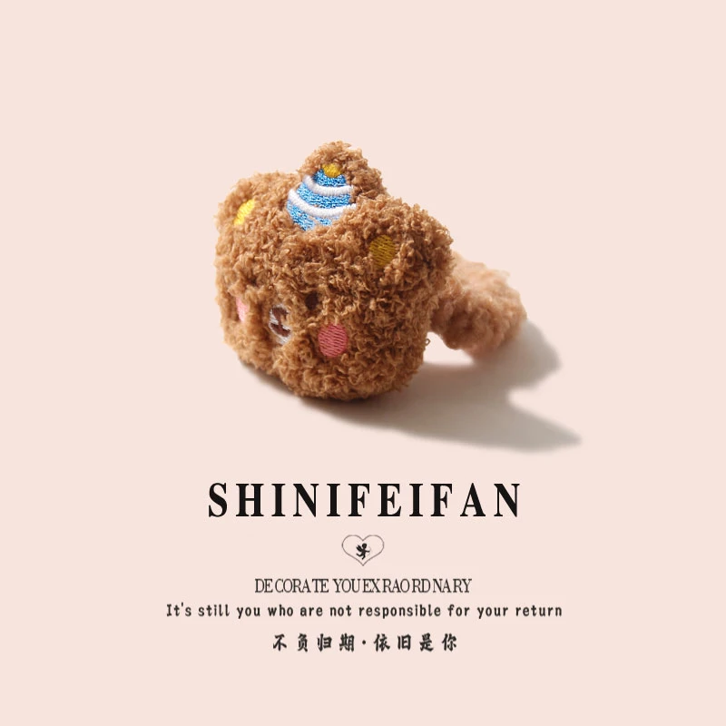 可爱卡通小熊发圈秋冬毛绒发夹超萌彩色头饰少女百搭毛球夹子发绳