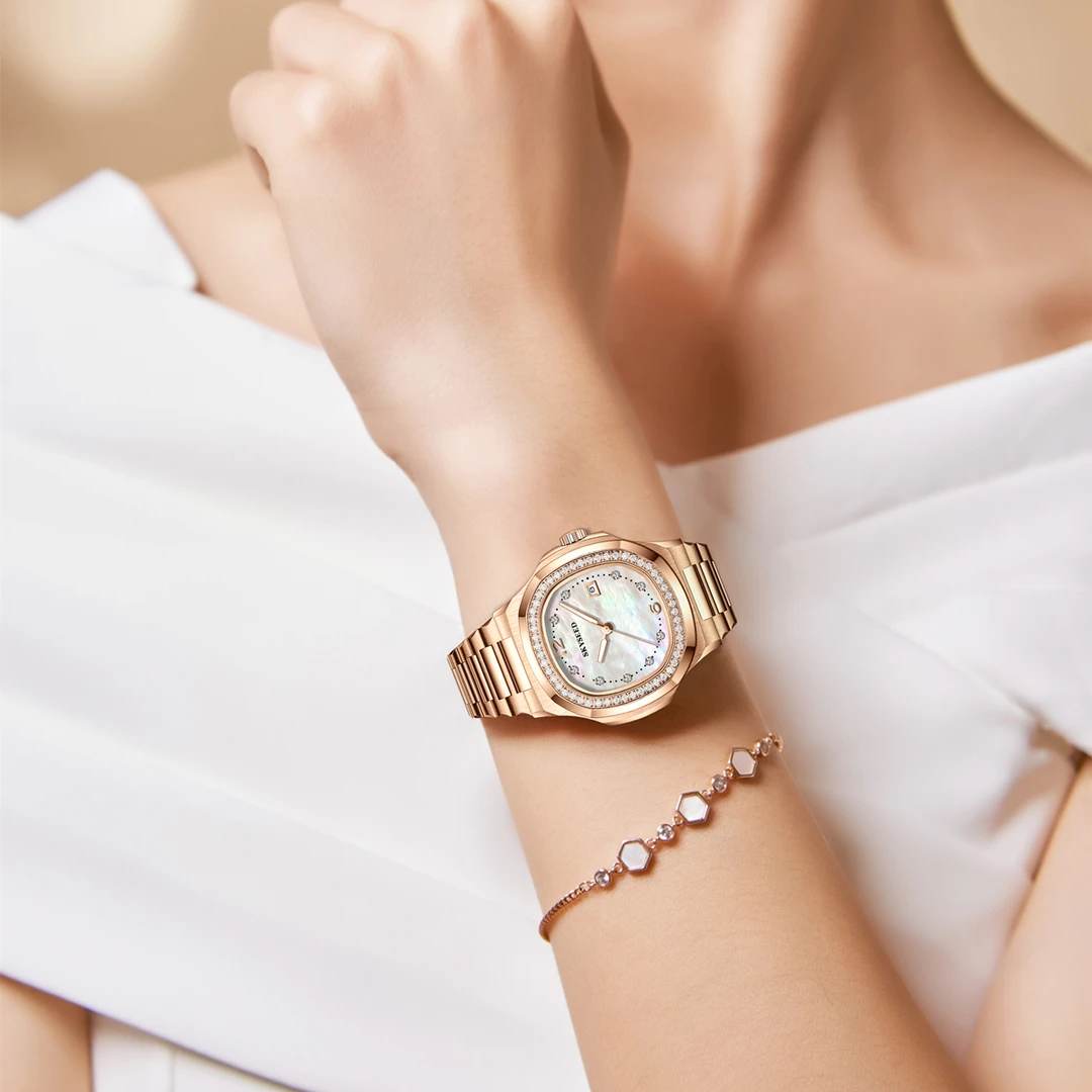 冰糖系列 轻奢女款全自动机械表贝母盘腕表日历+镶钻款（多多）