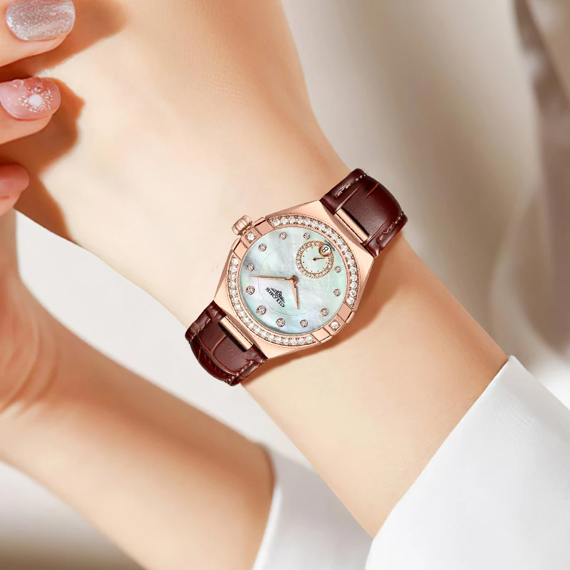 轻奢女款全自动机械腕表日历+镶钻款（红姐）