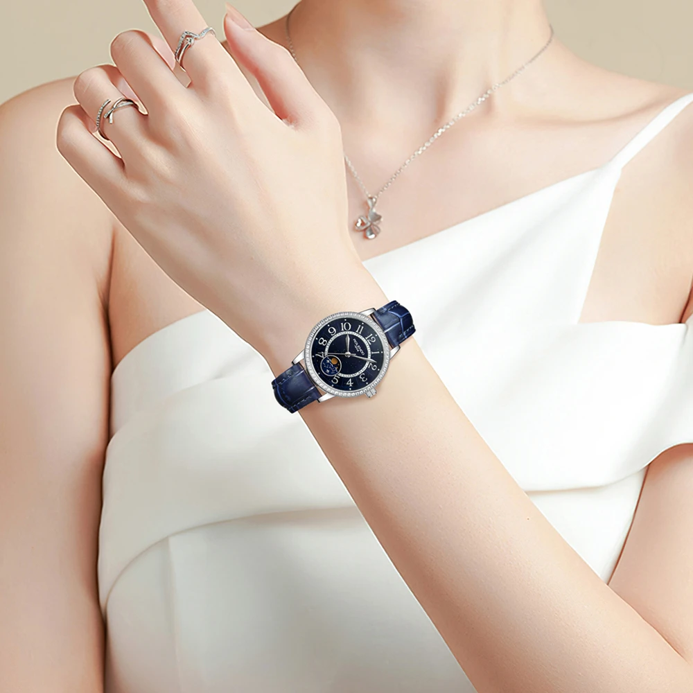 约会系列 轻奢女士全自动机械腕表摩天轮镶钻款日月星辰盘（多多）