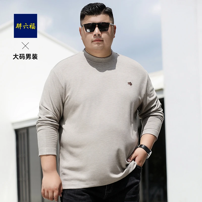 胖六福胖子大码男装加肥加大码肥佬宽松薄款男士长袖圆领百搭T恤