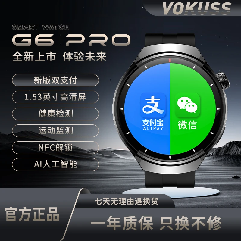 VOKUSS-双支付G6pro+蓝牙语音助手NFC门禁运动检测智能手表YL