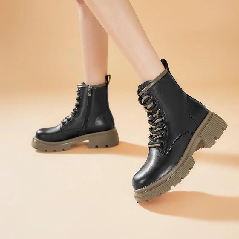 马丁靴女新款百搭秋冬季工装女靴机车靴女【LP】13510021D