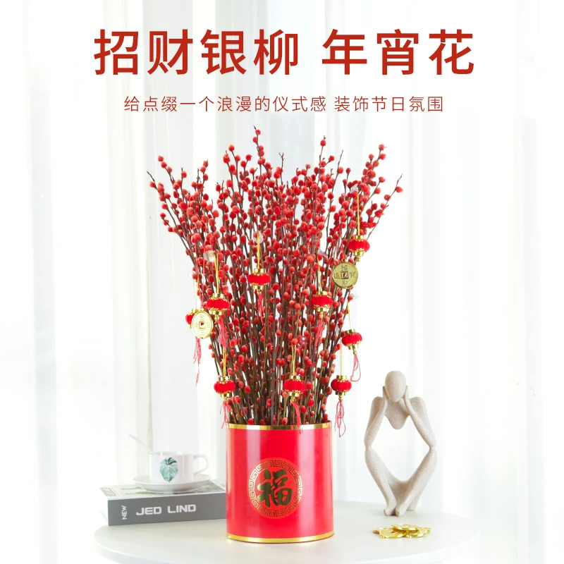 云寒银柳真花鲜枝年宵花红色银柳干花耐寒盆栽水培花卉植物室内花
