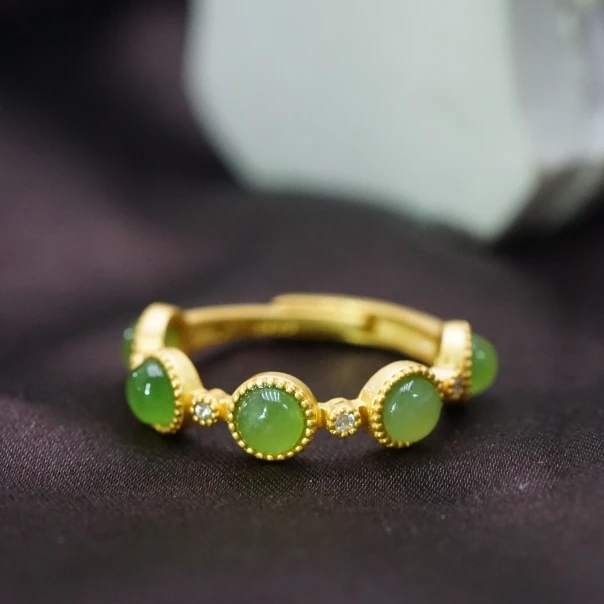 S925和田玉碧玉蛋面戒指 YCFY090304