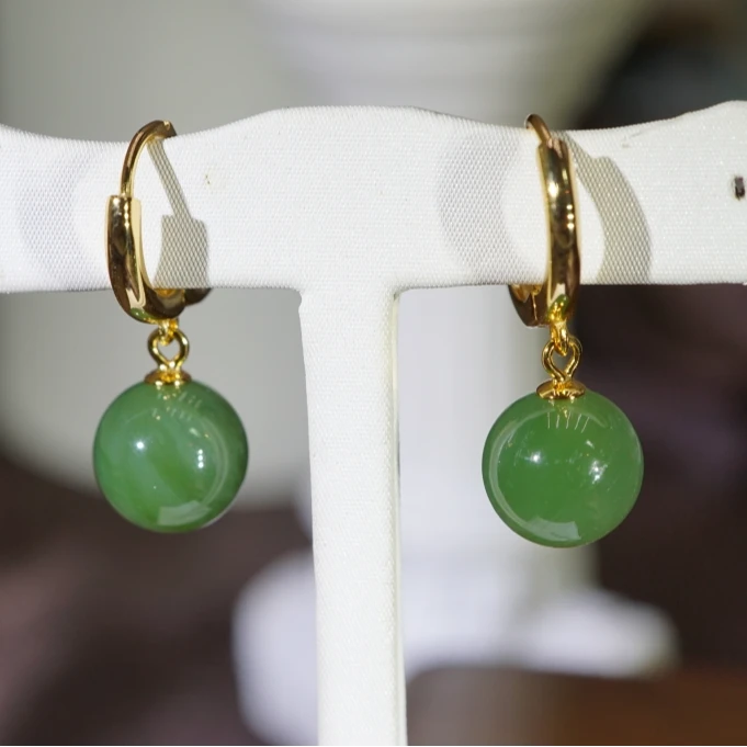 s925和田玉圆珠耳环 BZ111810