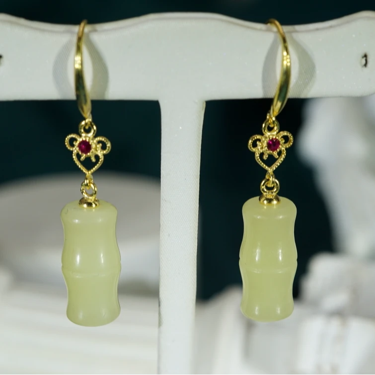 S925和田玉黄口耳坠 HZZB111107