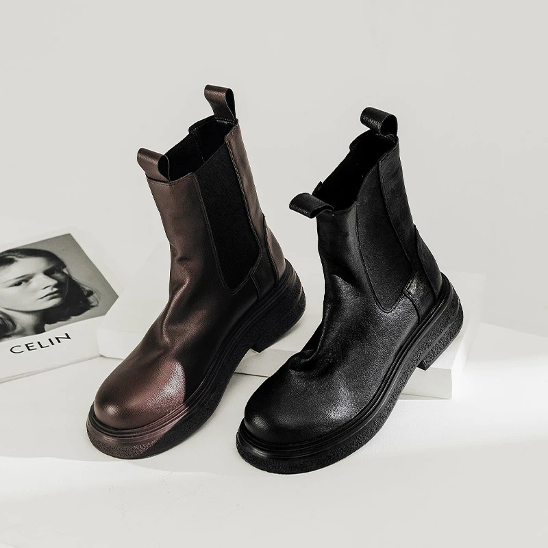 X115「妙侣」性价BI~加绒英伦厚底中筒切尔西靴增高烟筒短靴