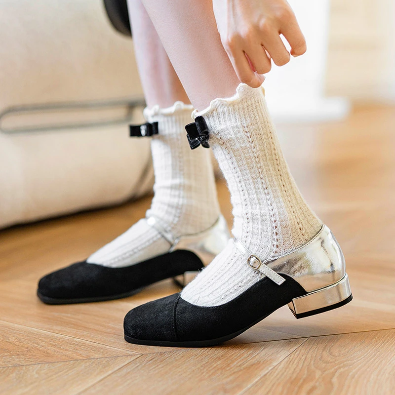 X27 妙侣粗跟玛丽珍鞋女2023春季复古风浅口平底单鞋