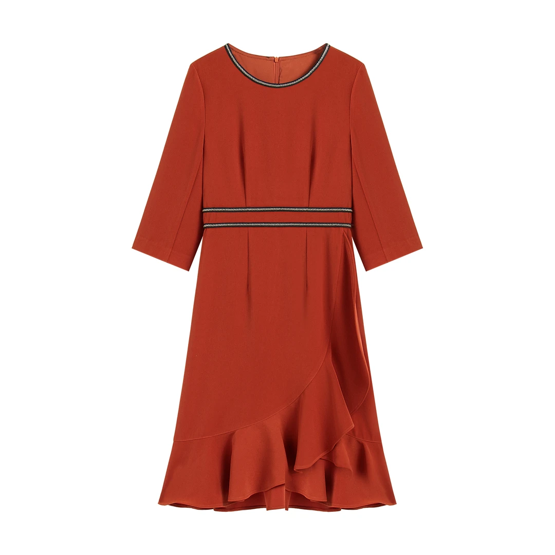 【虹姐家】2024秋季新款圆领腰线收腰鱼尾修身连衣裙