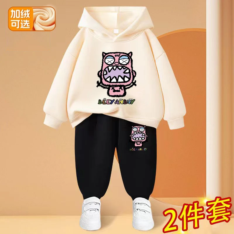 加厚男童女童卫衣套装秋冬款儿童中大童装卡通上衣休闲运动两件套