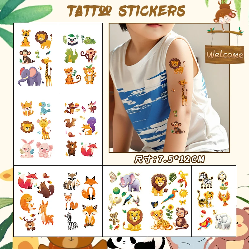 小小动物园儿童彩色闪粉纹身贴纸易清洗手臂新款开学聚会安全无毒