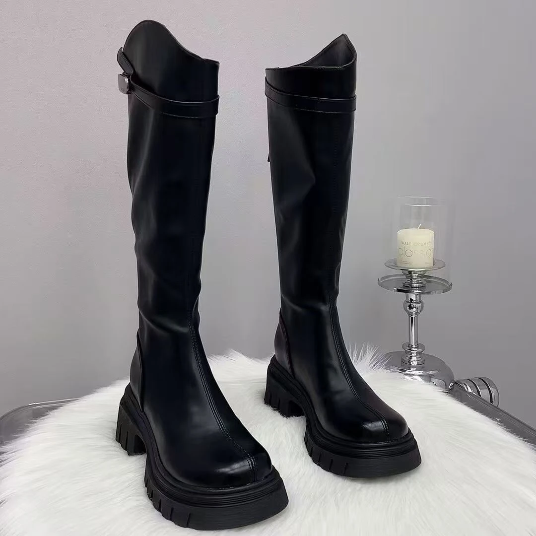 【胖瘦可选】新款靴子厚底长靴骑士靴长筒靴加绒增高瘦瘦过膝靴百搭