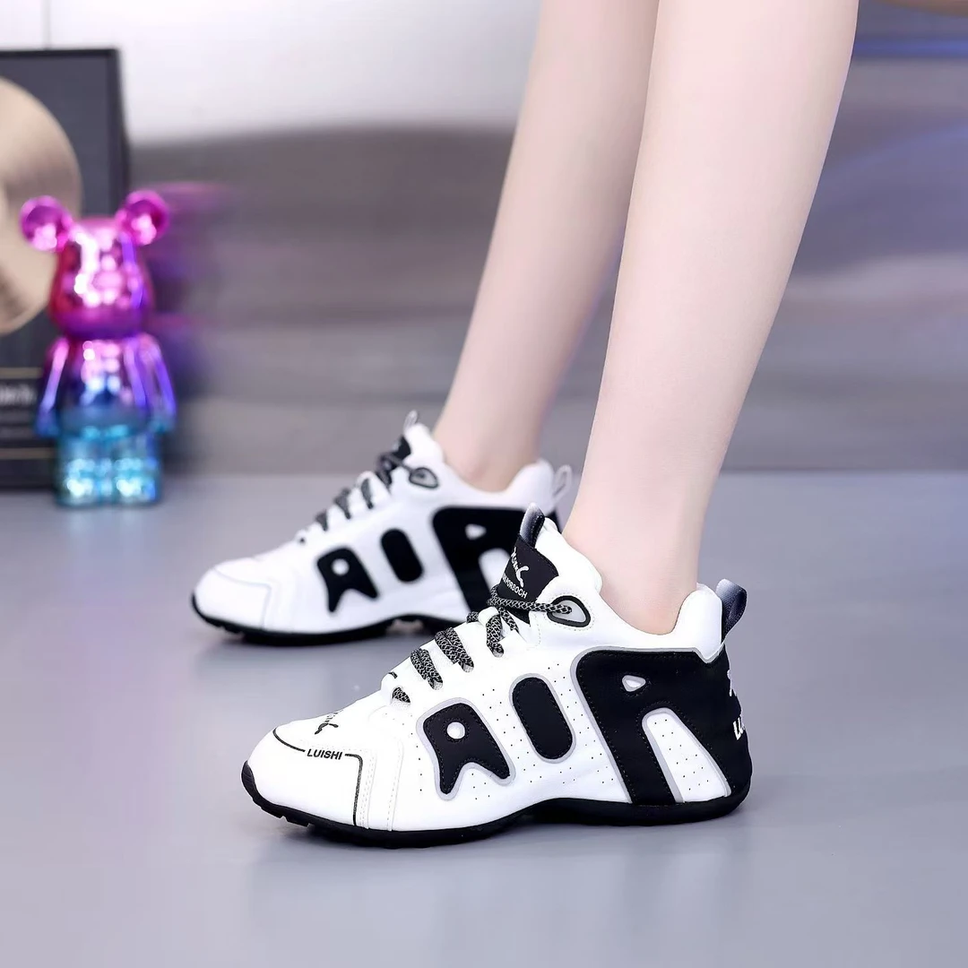 秋季新款真皮运动鞋轻便百搭男女同款情侣老爹鞋软底休闲跑步学生