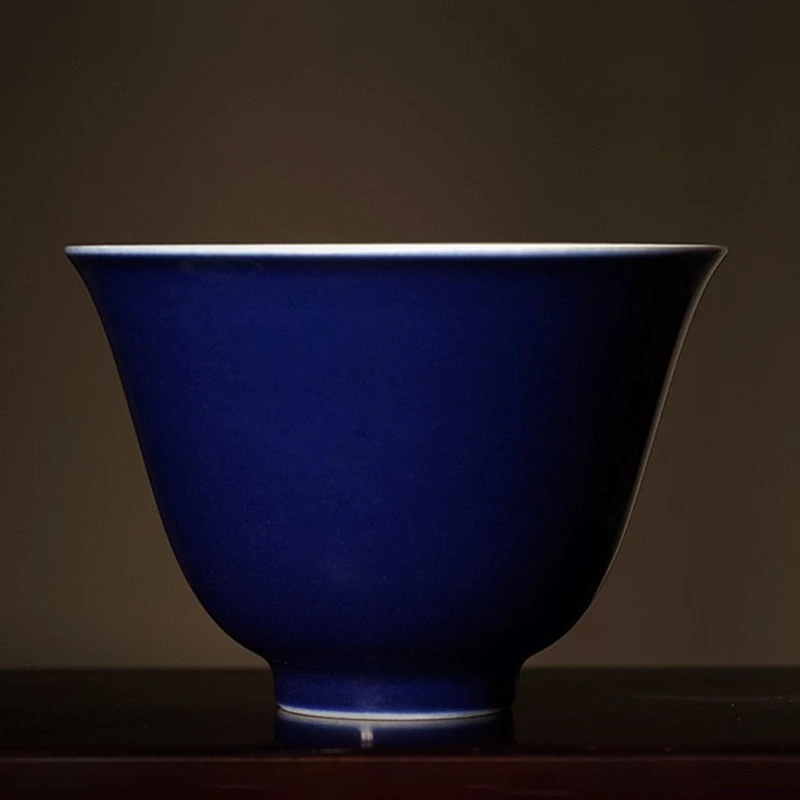 陶人临古苑景德镇陶人临古早期霁蓝釉铃铛杯高温原矿单色釉花神杯