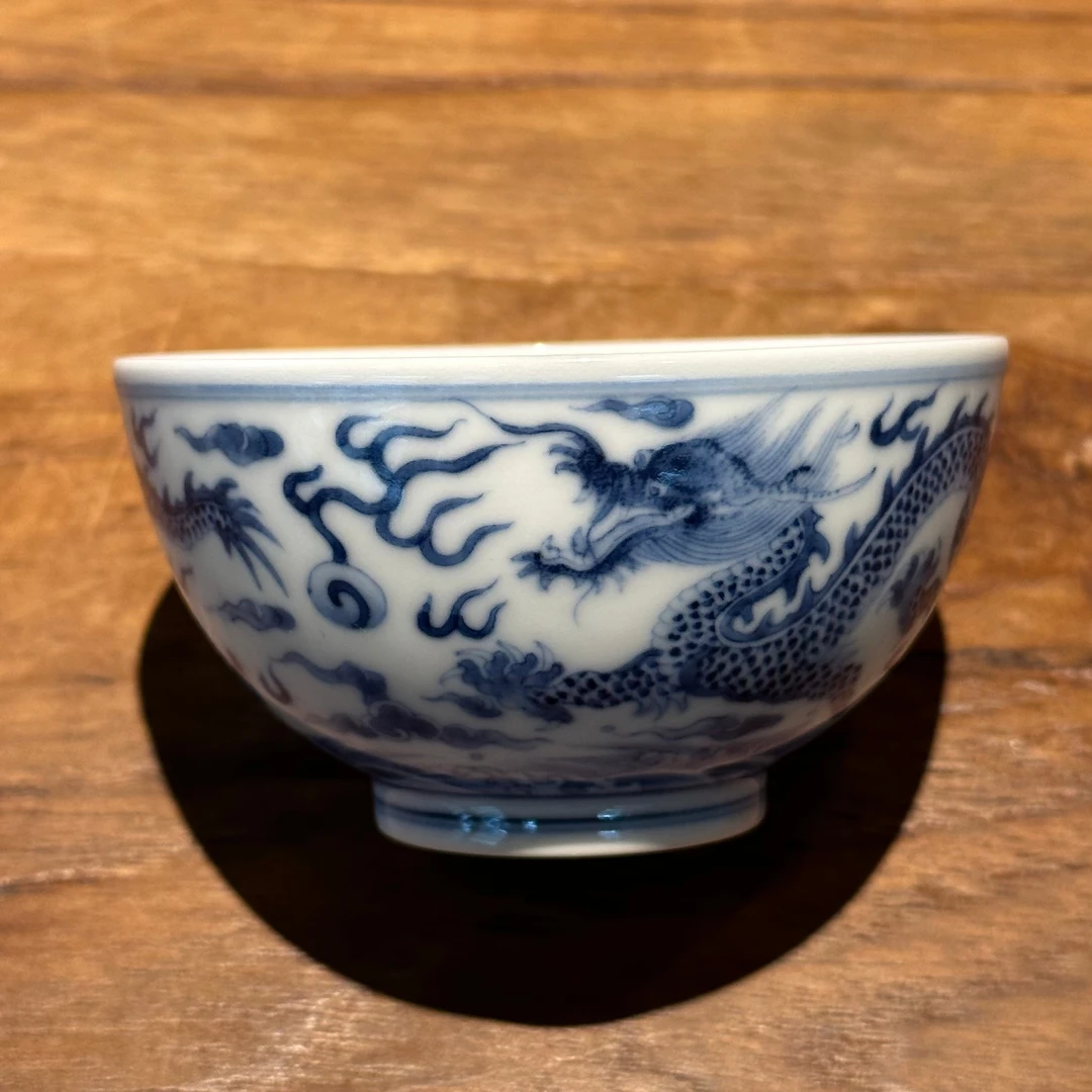 龙圣华苑 景德镇揖手然花手绘仿雍正青花双龙杯