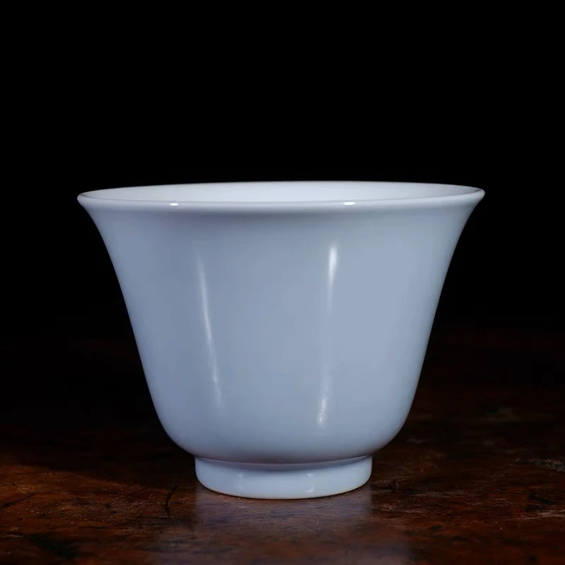 龙圣华苑 景德镇陶人临古仿宋天蓝釉玲珑杯 手工复古陶瓷主人茶杯