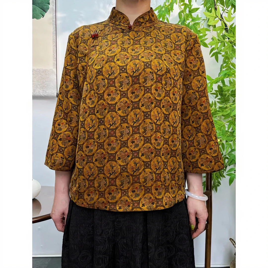 【佳鑫香云纱】国风衫春秋款上新四定乾坤山茶花LBF-3011盘扣春款