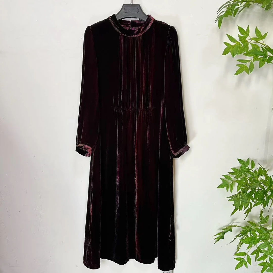 【佳鑫香云纱】桑蚕丝丝绒设计师气质款连衣裙WC-SR155美衣