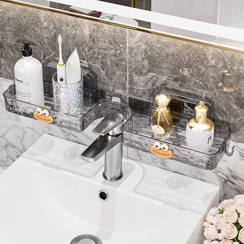 吸盘洗漱台水龙头置物架壁挂免打孔卫生间浴室洗手池镜前收纳架子