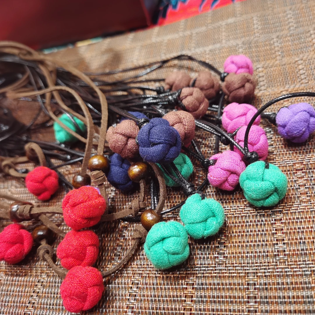 小红家原创设计彩布气质球球时尚百搭纯手工编织中式民族风饰品