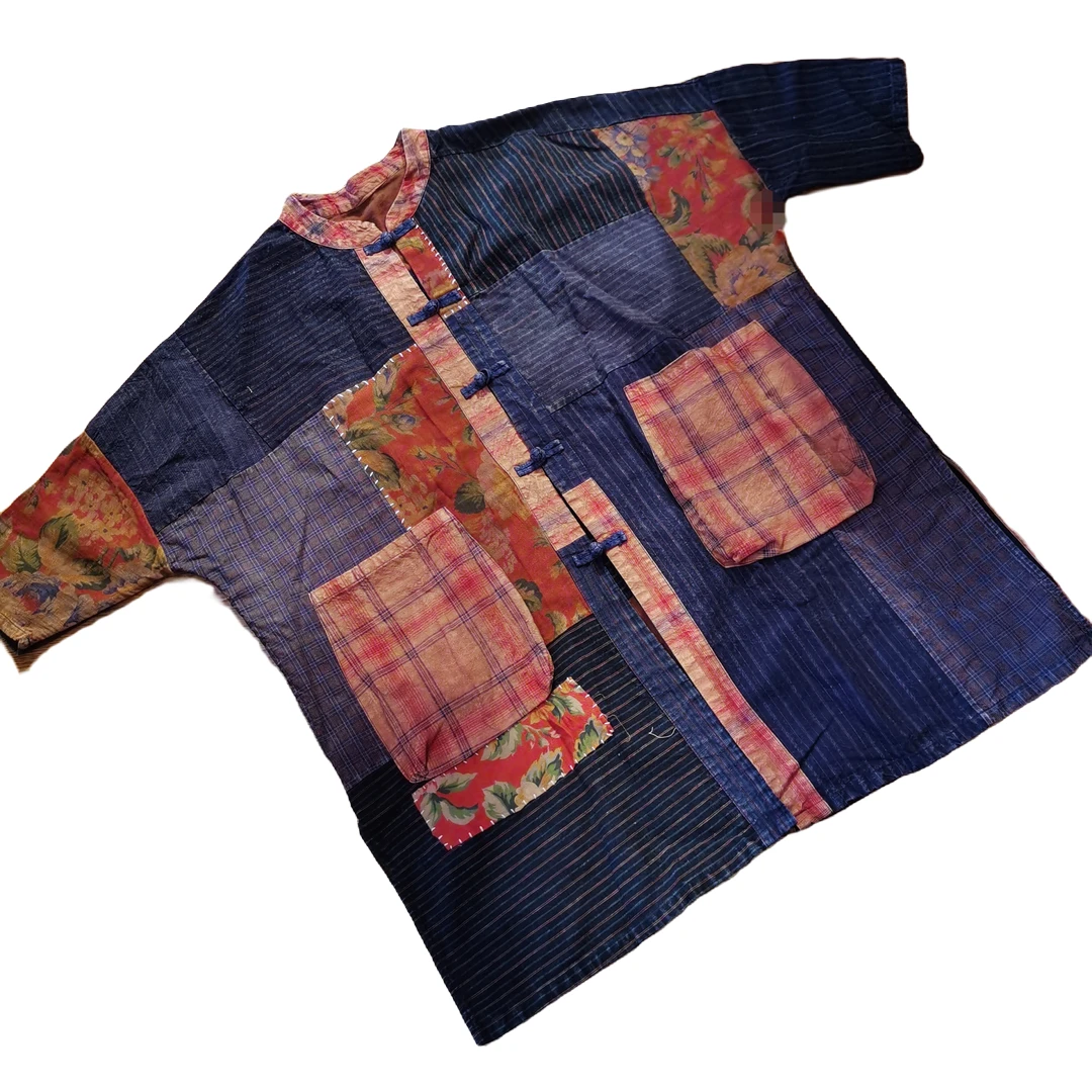 小红家原创个性潮流新款碎花老布拼接中长款外套民族风时尚薄款