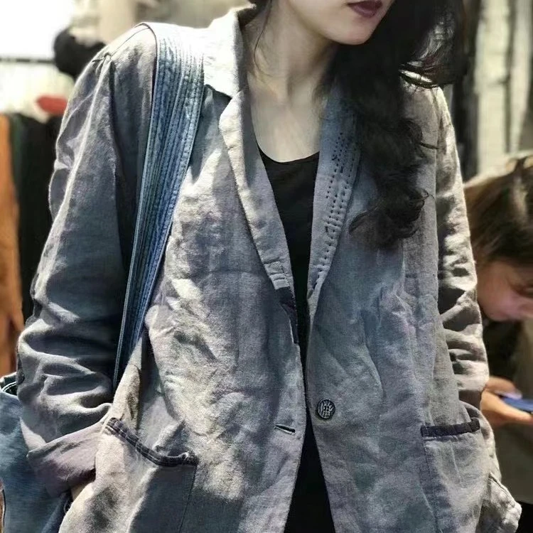 小红家原创新款时尚休闲棉麻复古小上衣小西服百搭宽松西装外套