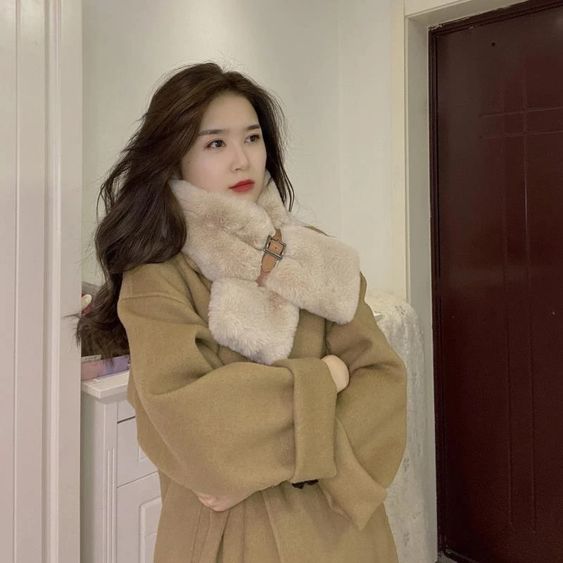 秋冬新款仿斯毛围巾女韩版学生可爱百搭保暖双面毛围脖