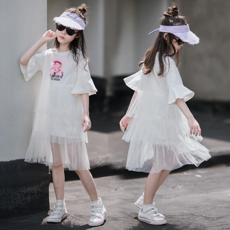 女童连衣裙公主裙夏款洋气中大童短袖网纱裙2023网红女童公主裙