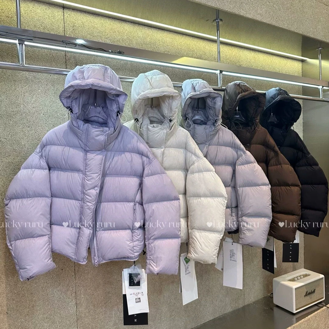 轻暖可拆卸帽连帽羽绒服女短款2024年新款时尚泡芙感白鸭绒外套