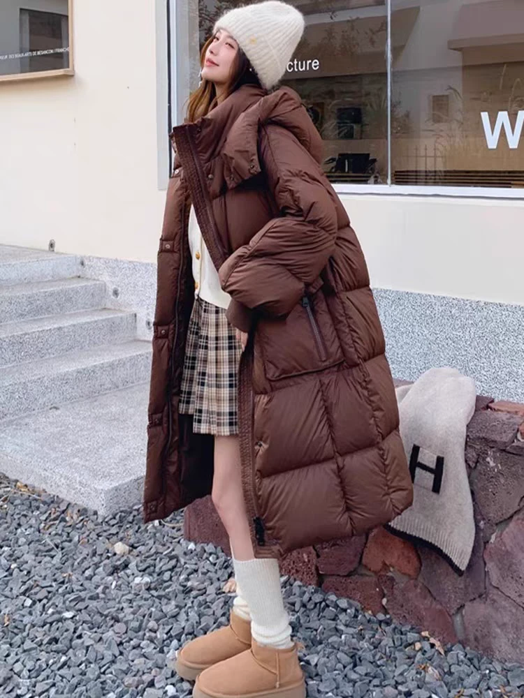 【过年不打烊】DR口袋拉链白鹅绒过膝大被子连帽外套羽绒服女2660