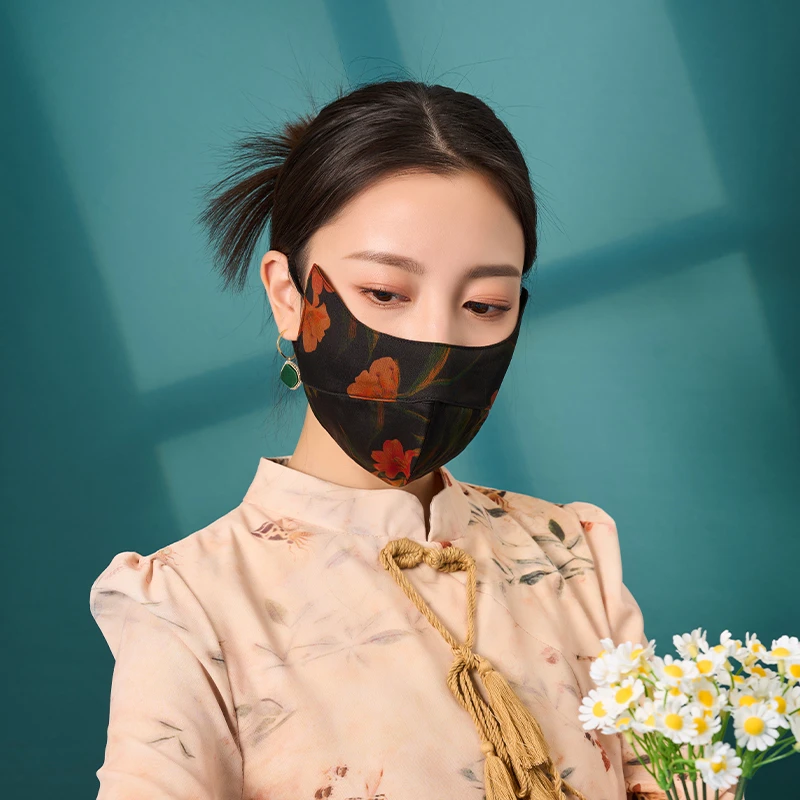 一然瑧丝香云纱防尘防晒防紫外线口罩透气护眼角双面桑蚕丝面罩