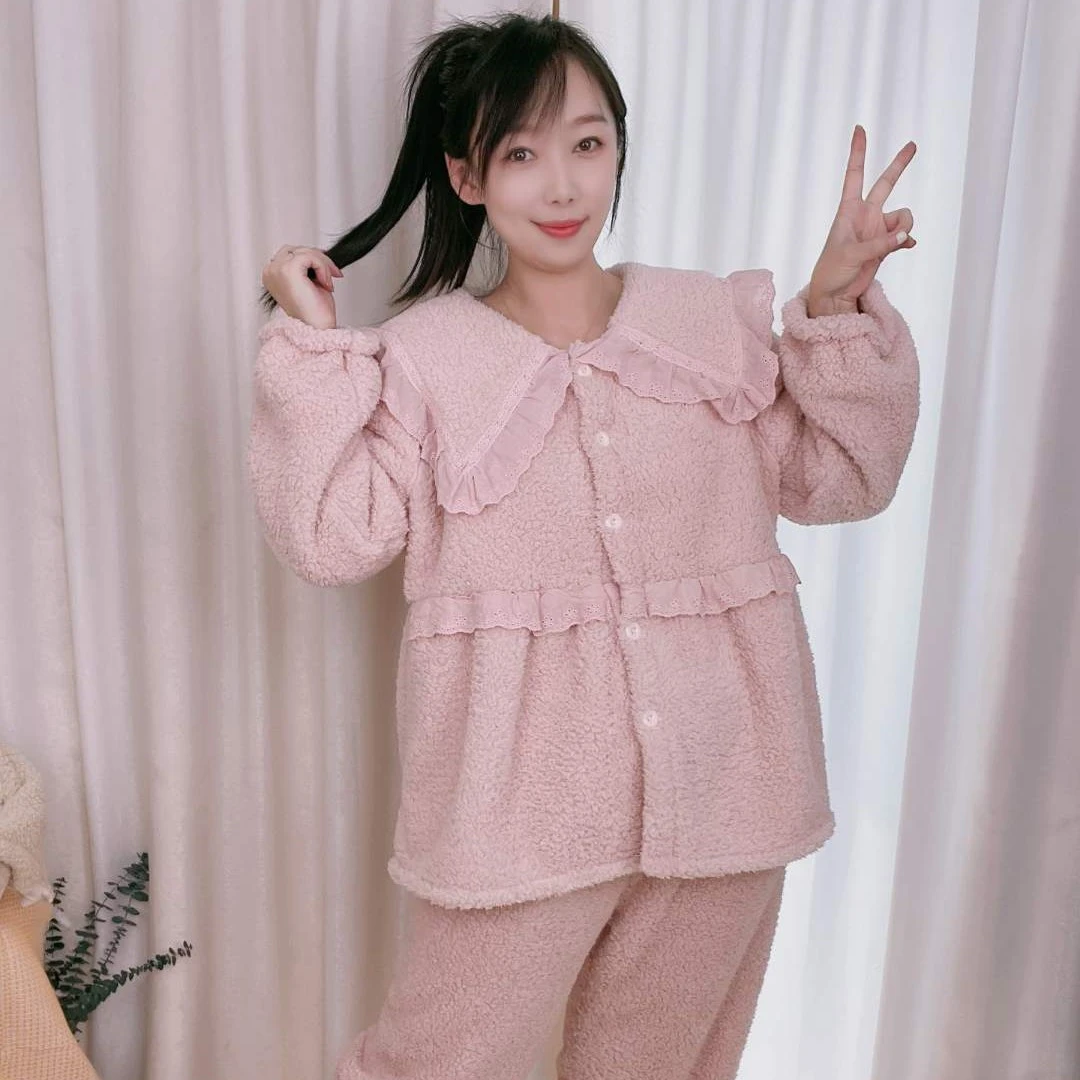 【温柔奶fufu】羊羔绒娃娃领睡衣女套装冬季加厚加绒保暖家居服