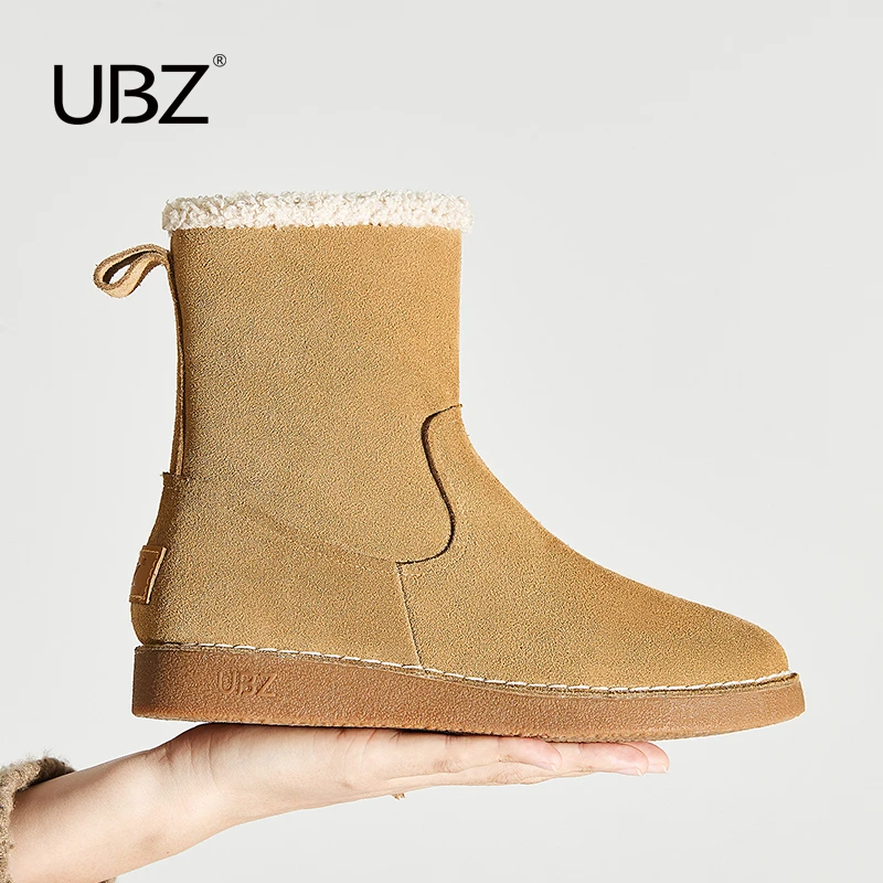 UBZ 防水雪地靴女2022年新款冬季皮棉鞋保暖防滑加绒短款