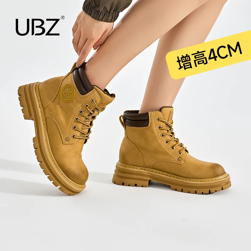 UBZ 防水厚底大黄靴女2025年新款户外英伦风复古工装登山靴马丁靴