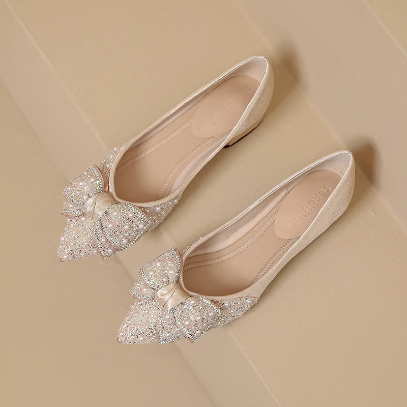 sendijia/森迪加605-77尖头新款手工重工钻石平底鞋软底温柔浅口