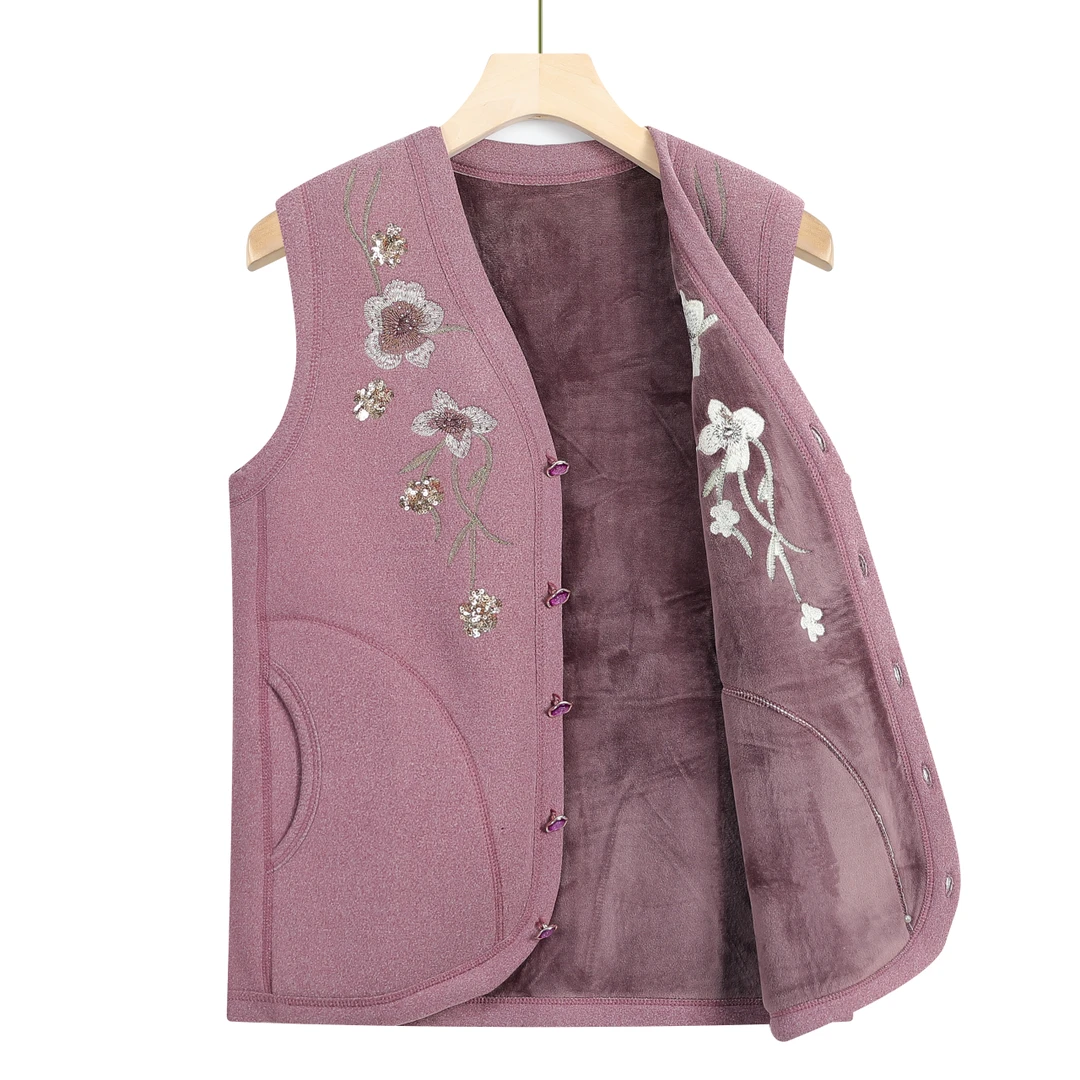 中老年人冬装女奶奶加厚马夹妈妈无袖背心上衣服老人加绒保暖马甲