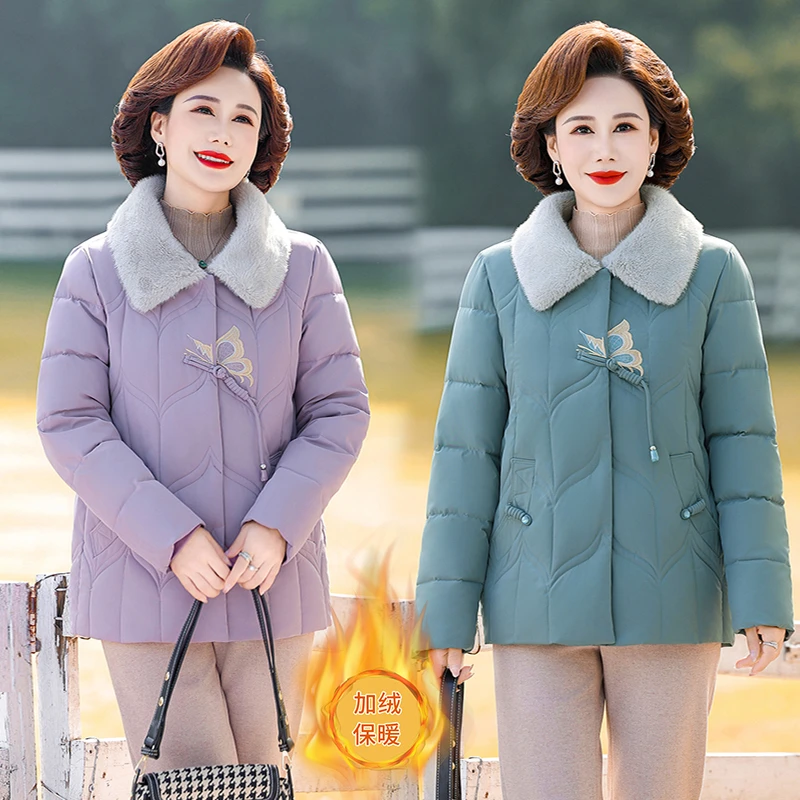 妈妈冬装新款小棉袄外套加绒加厚洋气中老年女短款时尚减龄棉衣服