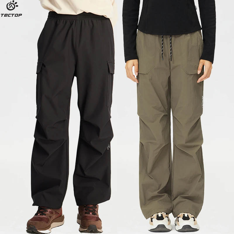 探拓户外春秋季宽松透气休闲裤男女士款多袋工装徒步登山软壳长裤