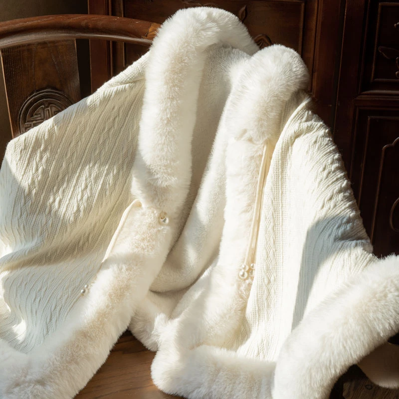 3003两色均码厚披肩时尚复古日常百搭女士秋冬厚外套韩版加厚毛绒