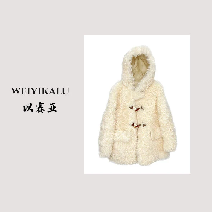 以赛亚 2023年反季皮草HNR时尚连帽宽松女装百搭皮毛一体冬季8321