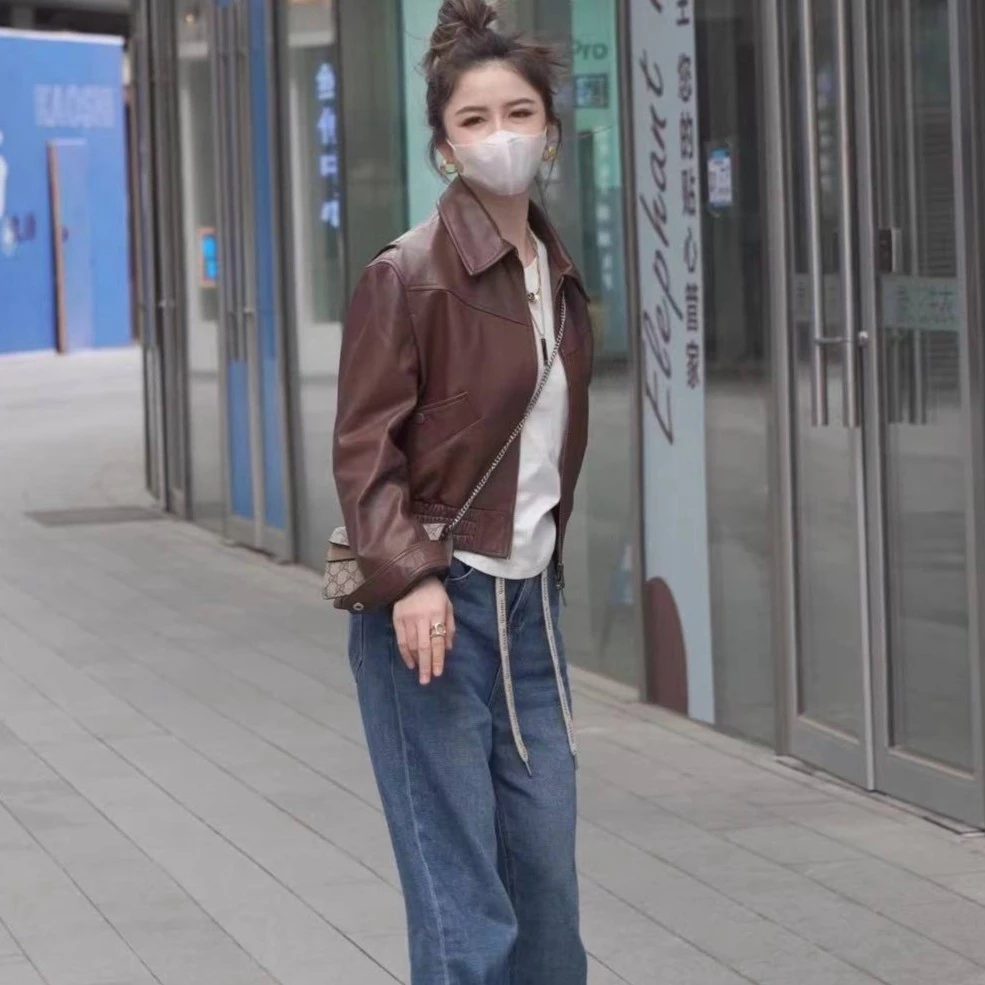 以赛亚 飞行员 25年ZX新款春款穿搭百搭时尚真皮皮衣女外套2306