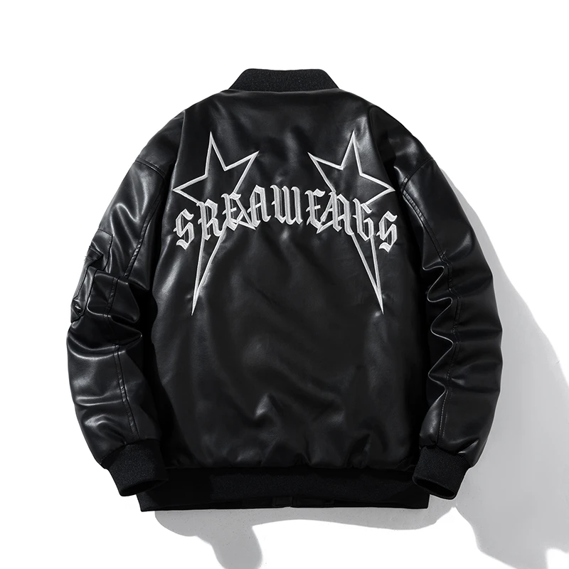 秋冬加绒男士皮夹克休闲加厚情侣帅气韩版加厚棒球服飞行夹克外套