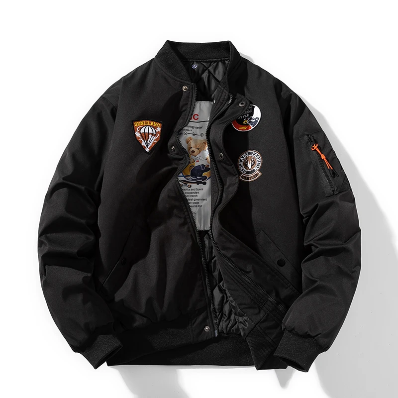 秋冬季潮牌加厚棉衣美式复古宽松棒球服飞行员夹克男情侣棉服外套