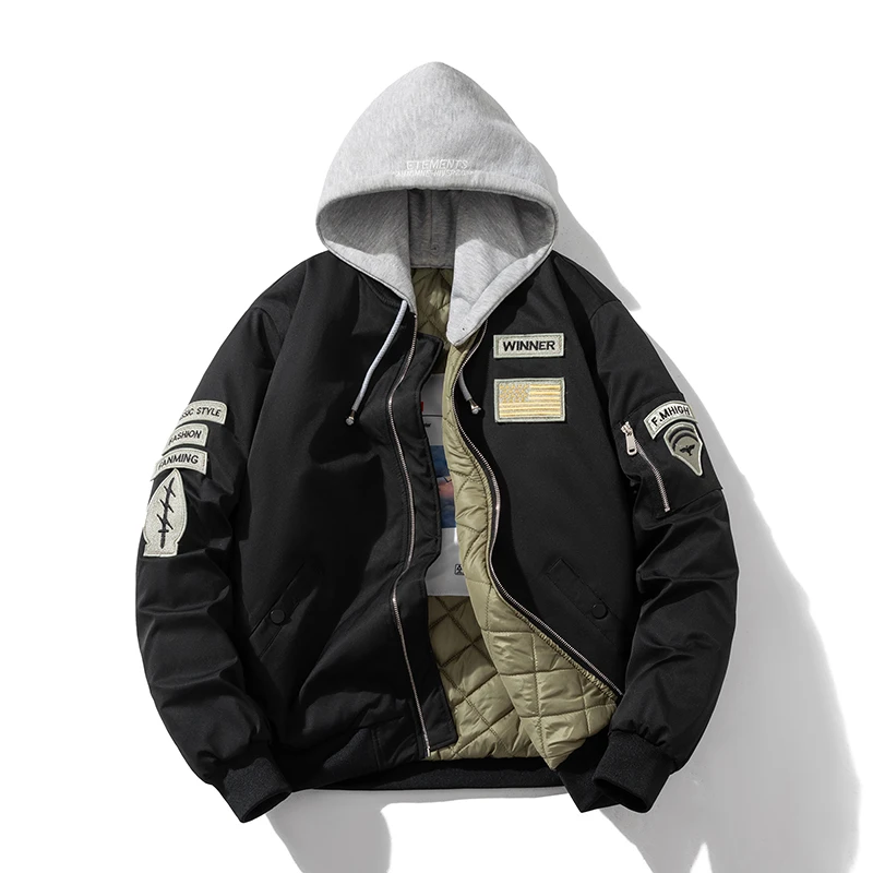 冬季潮牌徽章刺绣棒球棉服飞行员夹克男女情侣工装宽松加厚外套