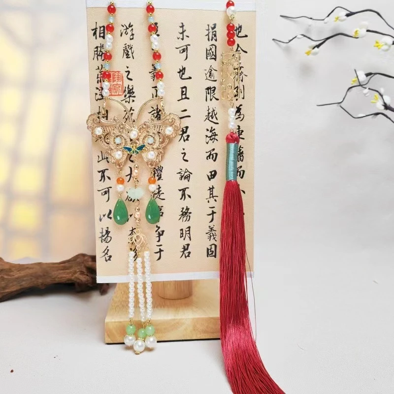 合金木质项链 古风明制汉服长璎珞背云流苏项链复古新中式马面裙